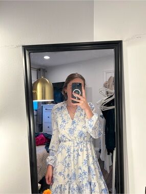 Joie Cream Dress with Blue Floral Print